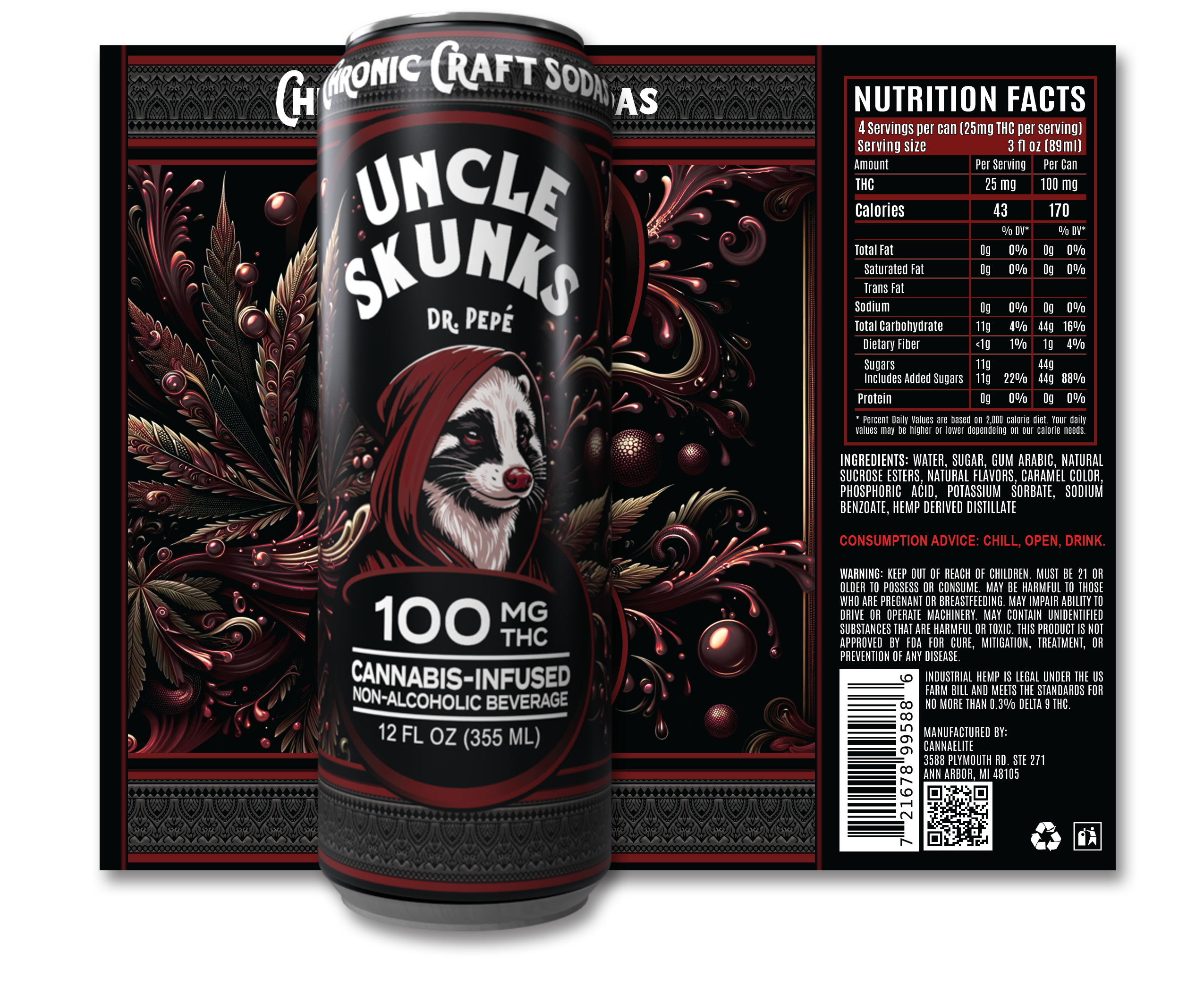 Uncle Skunks | Dr. Pepé | 12oz Chronic Craft Soda | 100 MG D9