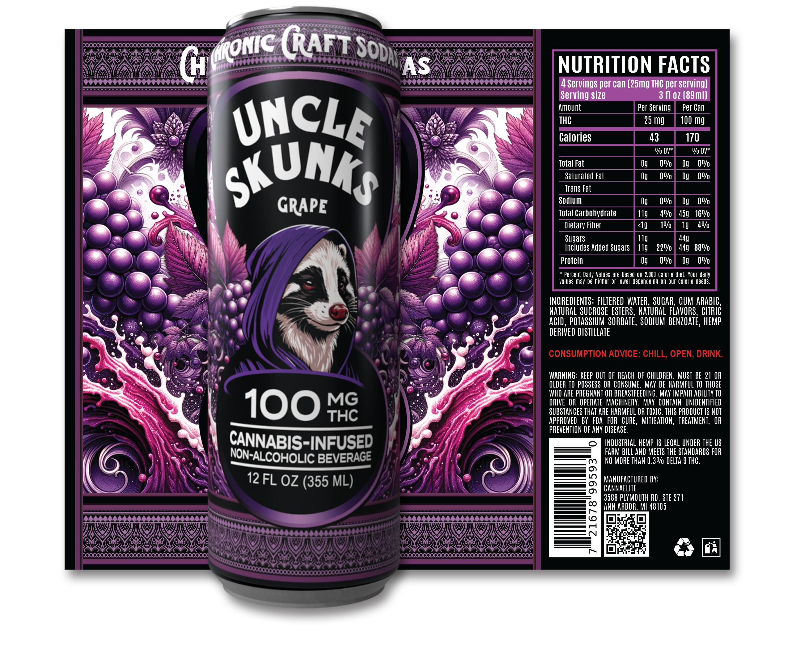 Uncle Skunks | Grape | 12oz Chronic Craft Soda | 100 MG D9