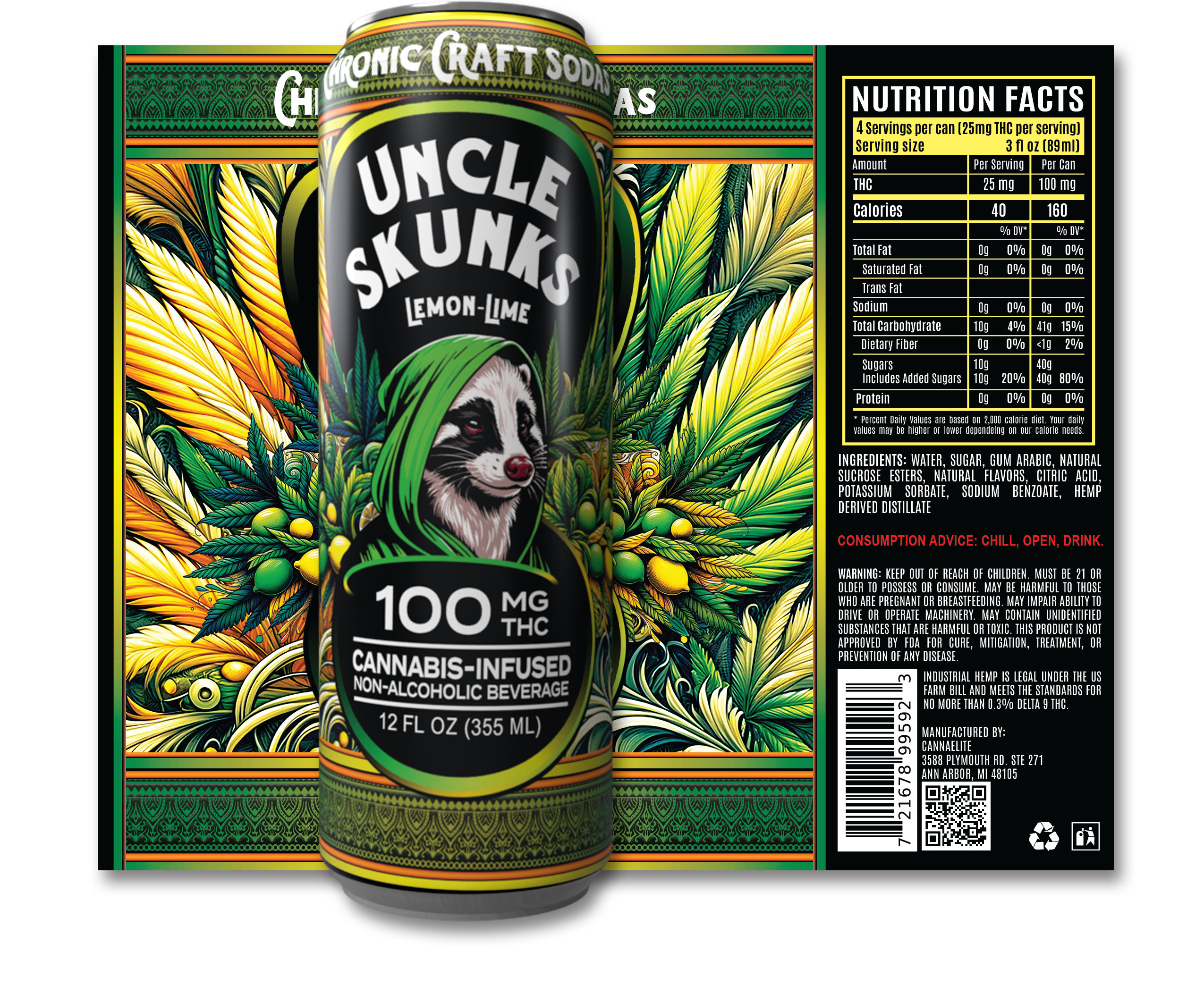 Uncle Skunks | All 8 Flavor Pack | 12oz Chronic Craft Soda | 100 MG D9
