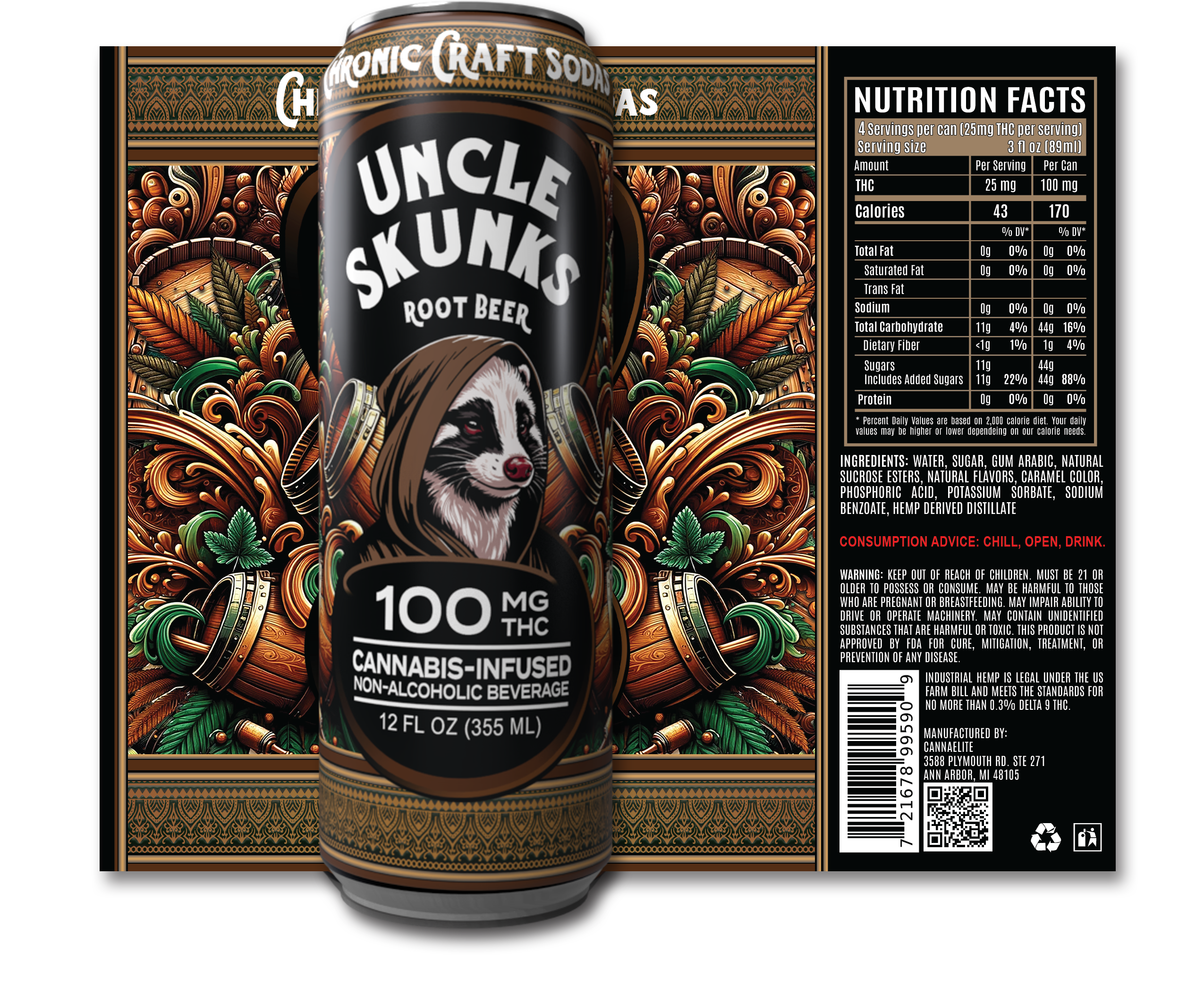 Uncle Skunks | All 8 Flavor Pack | 12oz Chronic Craft Soda | 100 MG D9