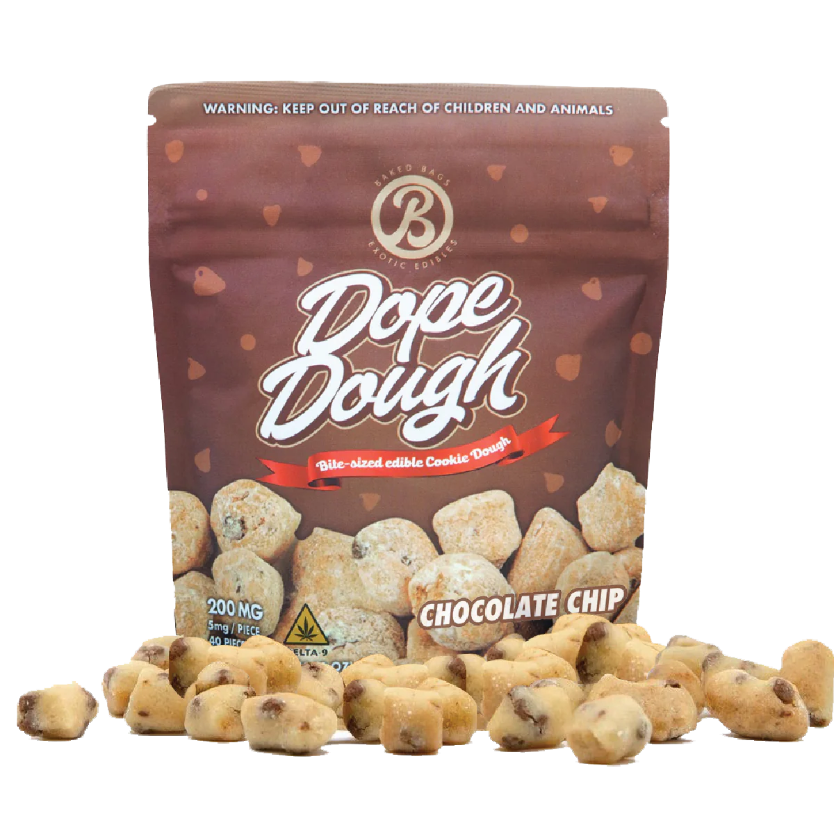 Baked Bags Dope Dough – Delta-9 THC Chocolate Chip Cookie Dough Bites (150mg)
