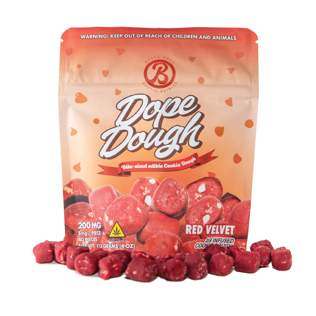 Baked Bags Dope Dough – Delta-9 THC Chocolate Chip Cookie Dough Bites (150mg)