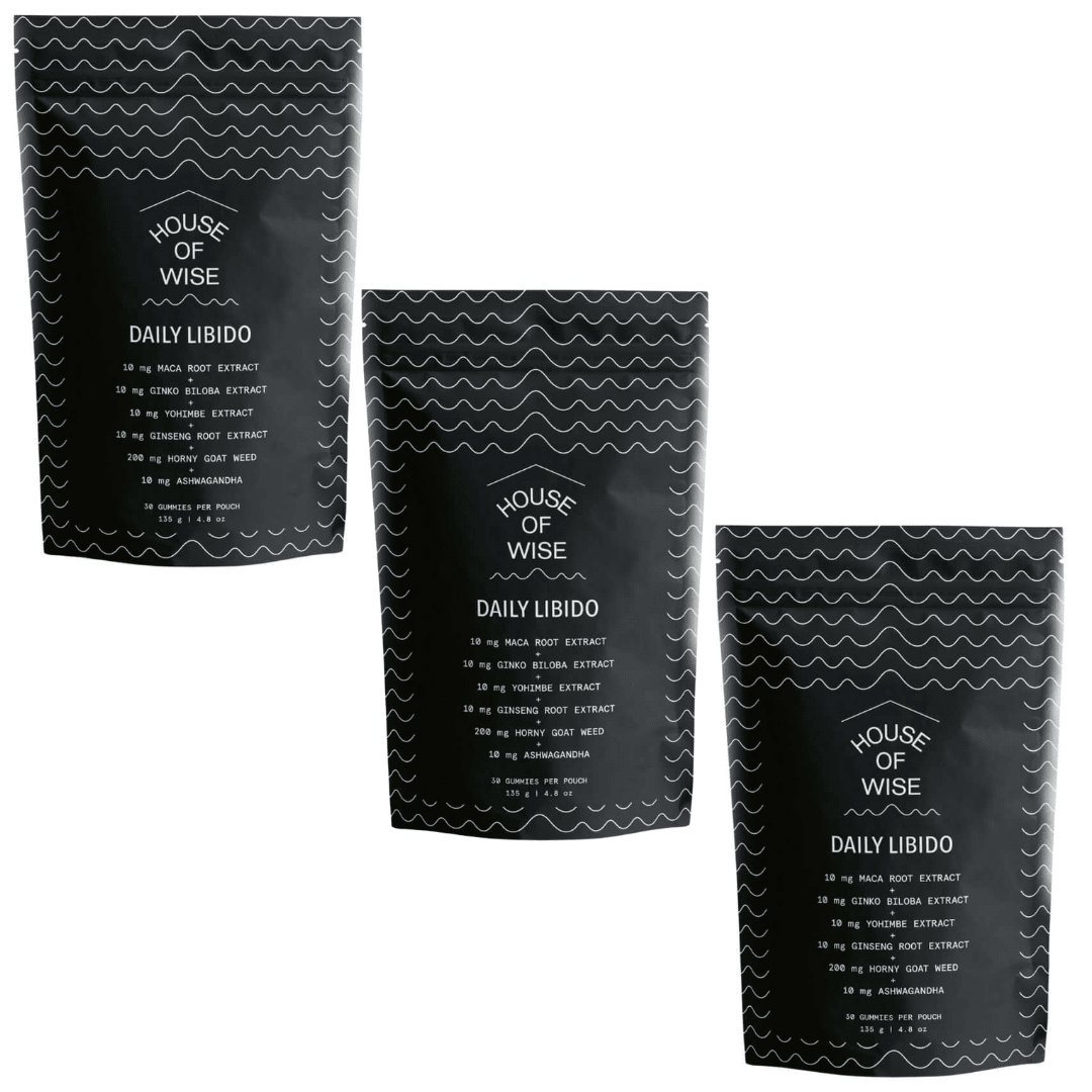 House of Wise Daily Libido gummies close-up — botanical blend with Maca, Ashwagandha, Horny Goat Weed
