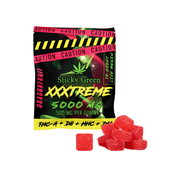 Sticky Green XXXtreme 500mg Cotton Candy THC gummies — Live Resin pouch with blue gummies