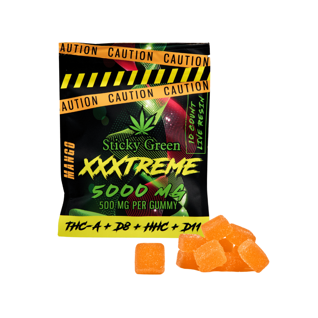 Sticky Green XXXtreme 500mg Watermelon THC gummies — Live Resin multi-cannabinoid pouch
