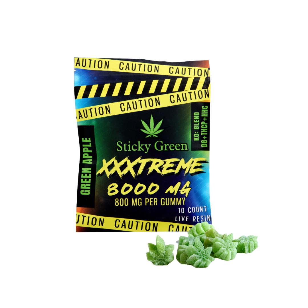 sticky green xxxtreme gummies at mint packaging