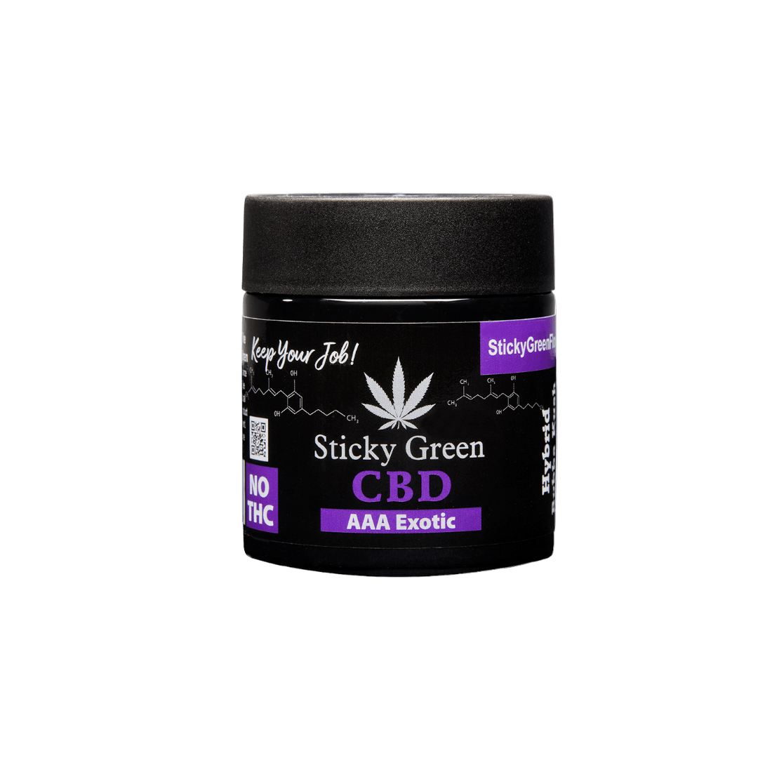 Sticky Green CBD AAA Exotic 3.5g jar — NO THC, Super Haze Sativa shown